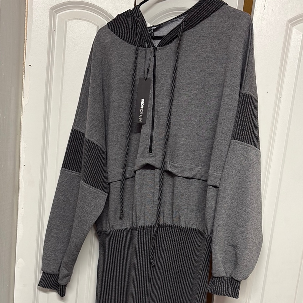 Gray and Black Hooded Jumpsuit